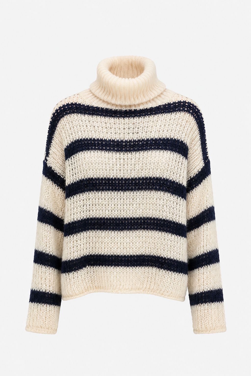 Maglia Dolcevita Traforata a Righe panna e blu Fracomina