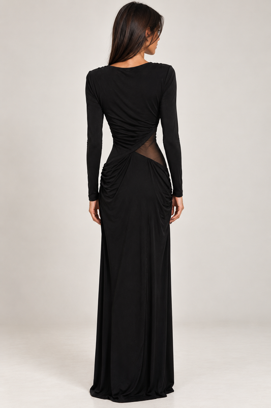 Abito lungo nero drappeggiato – ELEH