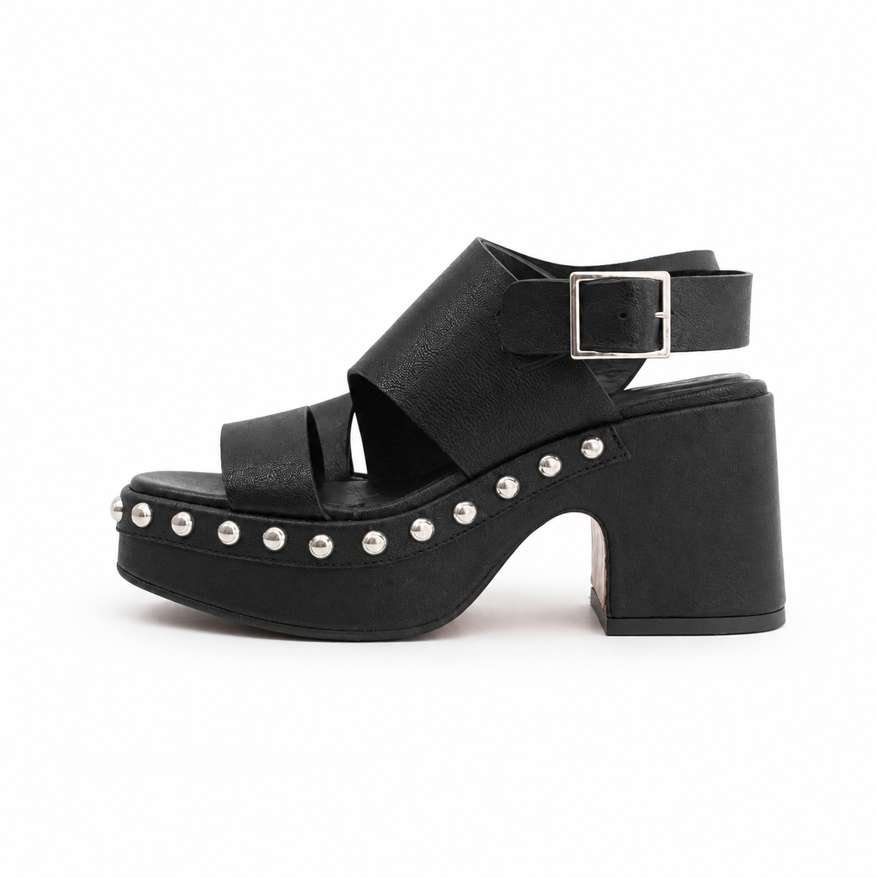 Sandalo platform nero con borchie