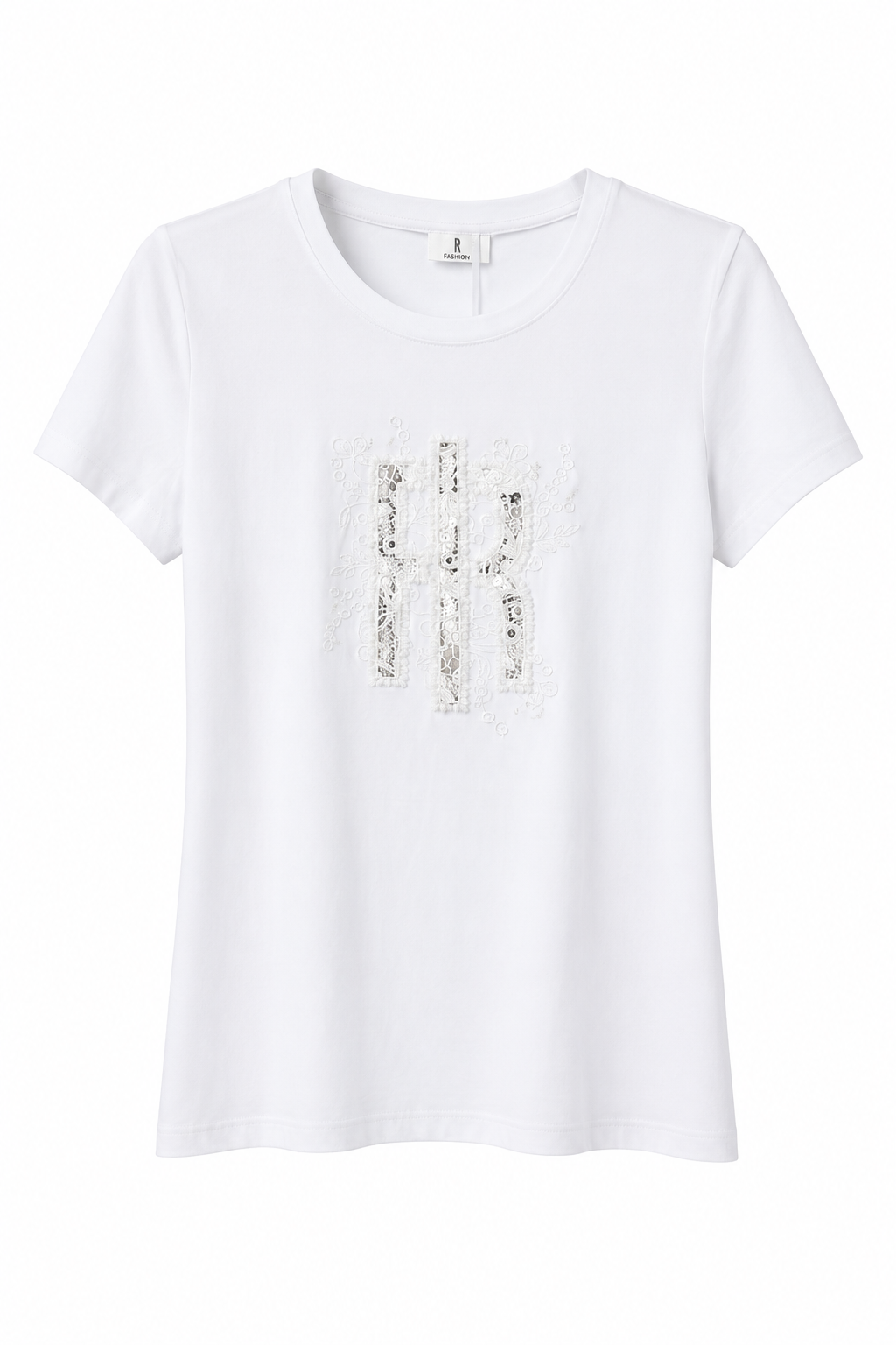 T-shirt Bianca con Ricamo in Pizzo