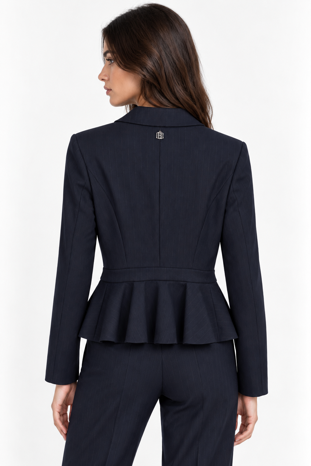 Giacca corta doppiopetto Fracomina blu navy gessata