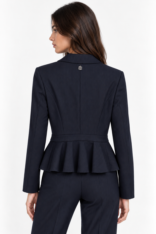 Giacca corta doppiopetto Fracomina blu navy gessata