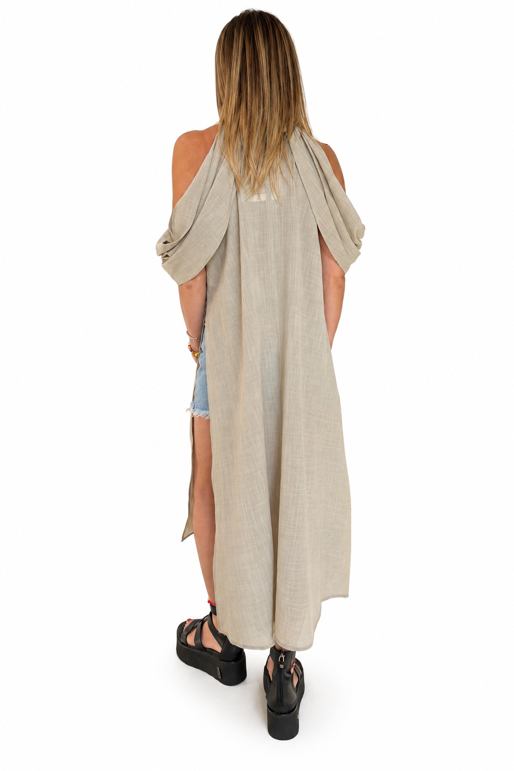 Top lungo drappeggiato color fango