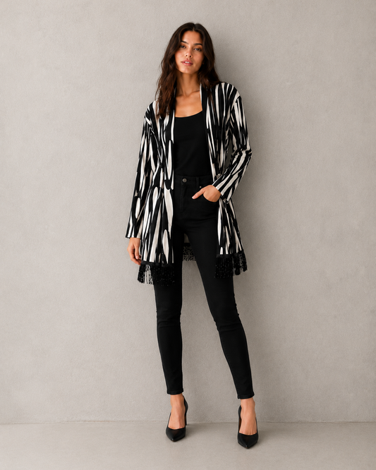 KIMONO CARDIGAN CREAMBLACK FRACOMINA