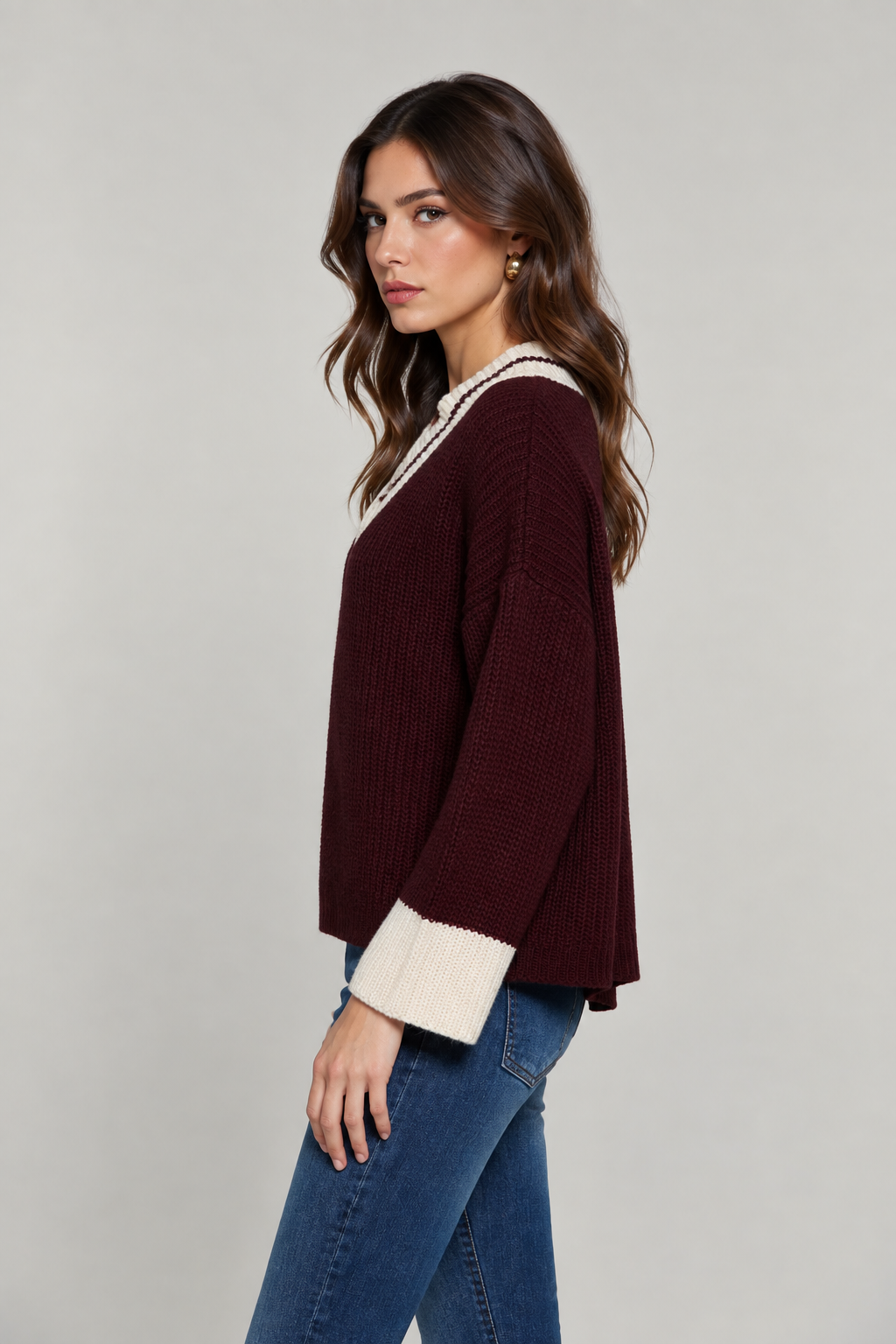 Maglia PHYNIA Bicolore con Scollo a V