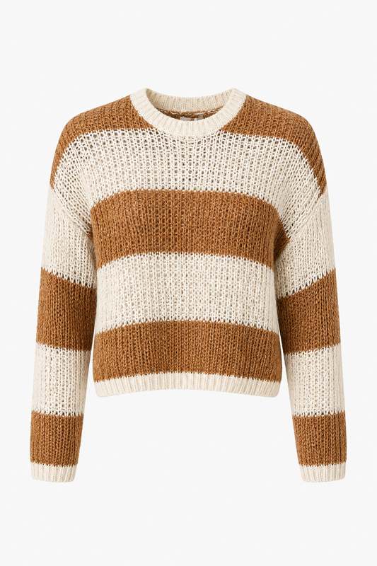 Maglia girocollo a righe cream caramel FRACOMINA