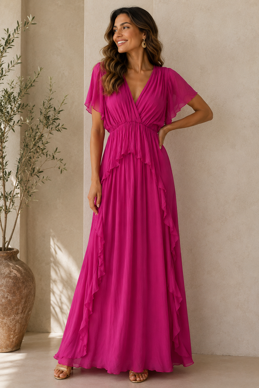 Abito lungo con volant – Fucsia di DIXIE