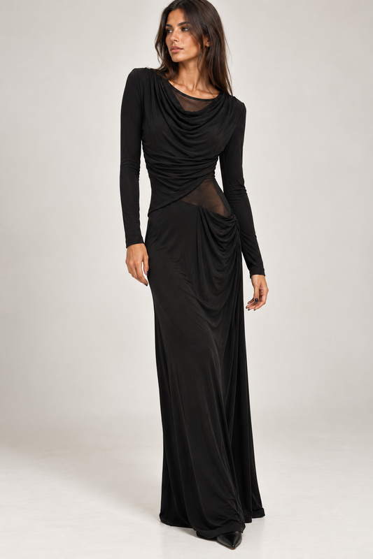 Abito lungo nero drappeggiato – ELEH