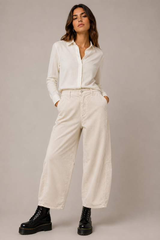 Pantalone Balloon in velluto a coste color Cream