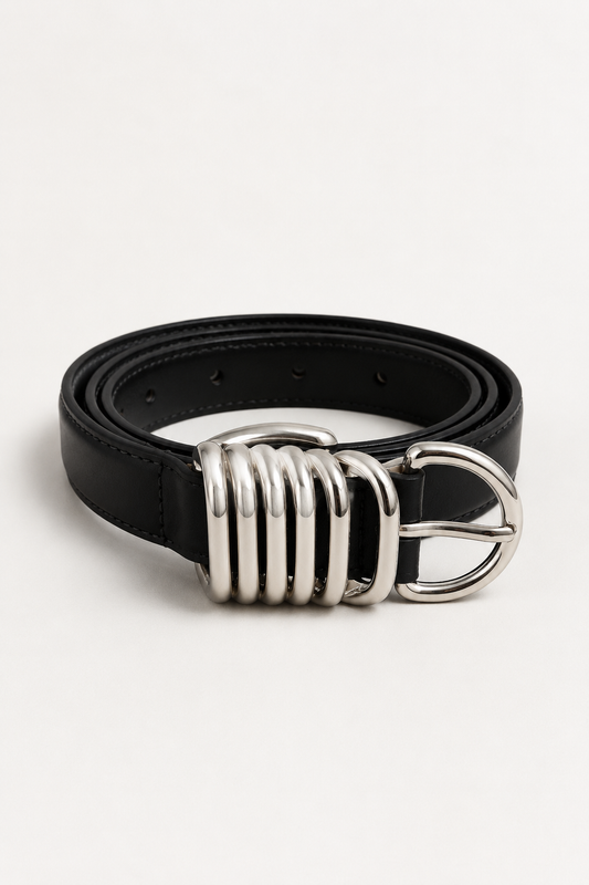 Cintura nera con fibbia gioiello silver ELEH