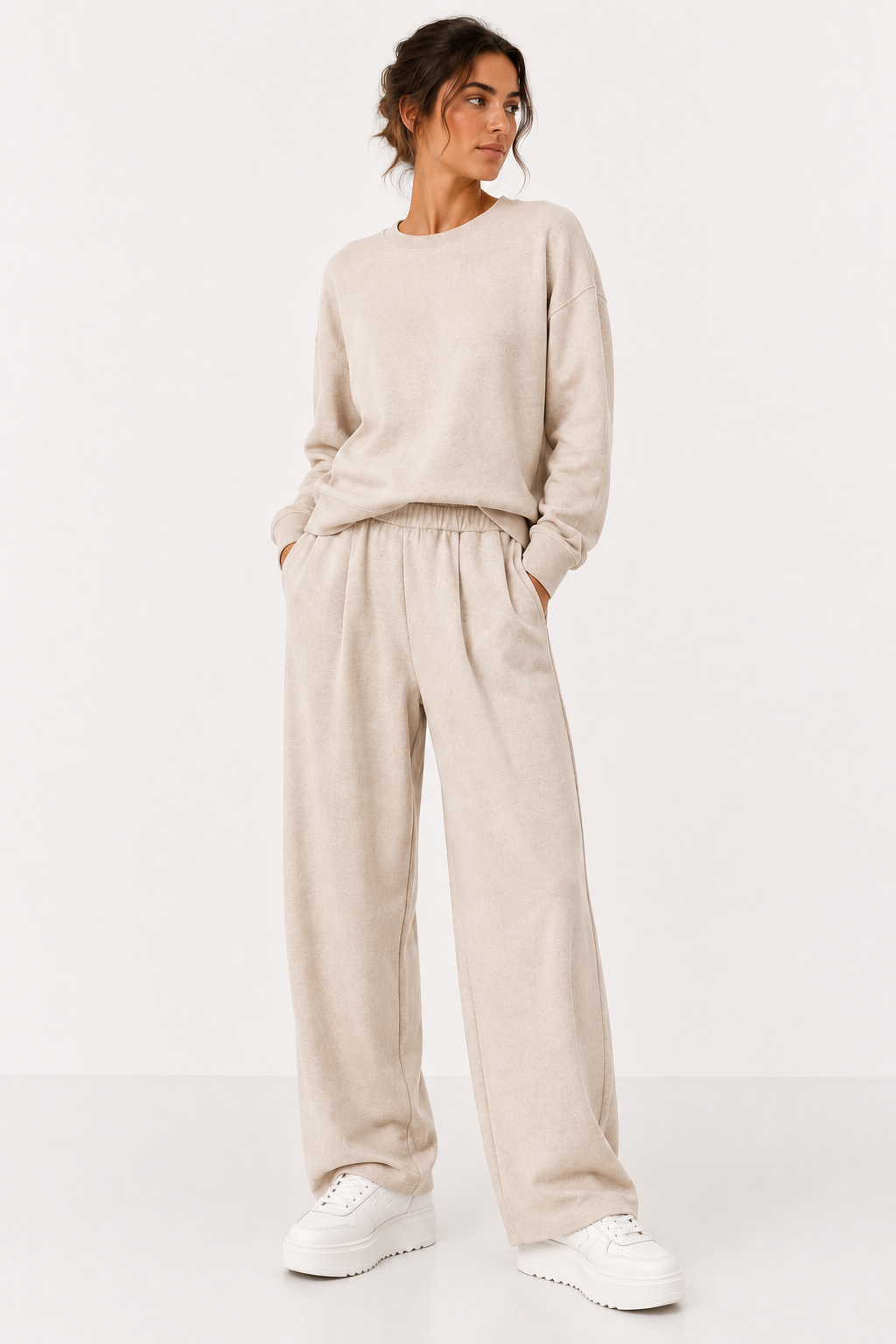 Pantalone palazzo in  felpa beige ELEH