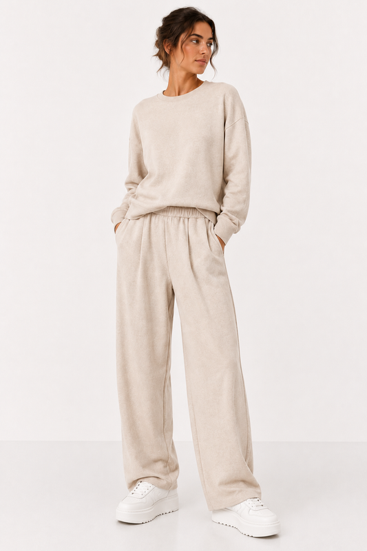 Pantalone palazzo in  felpa beige ELEH