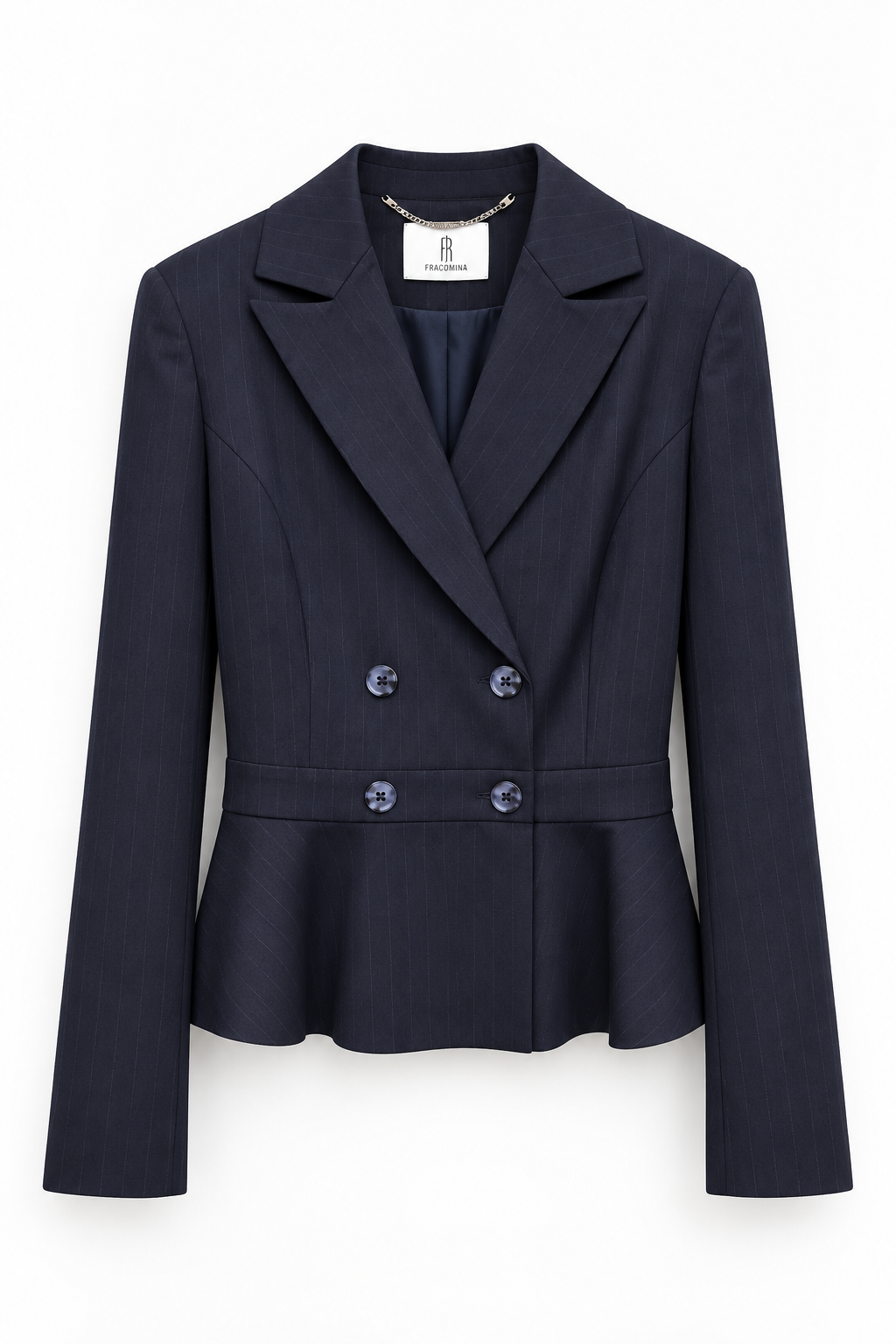Giacca corta doppiopetto Fracomina blu navy gessata