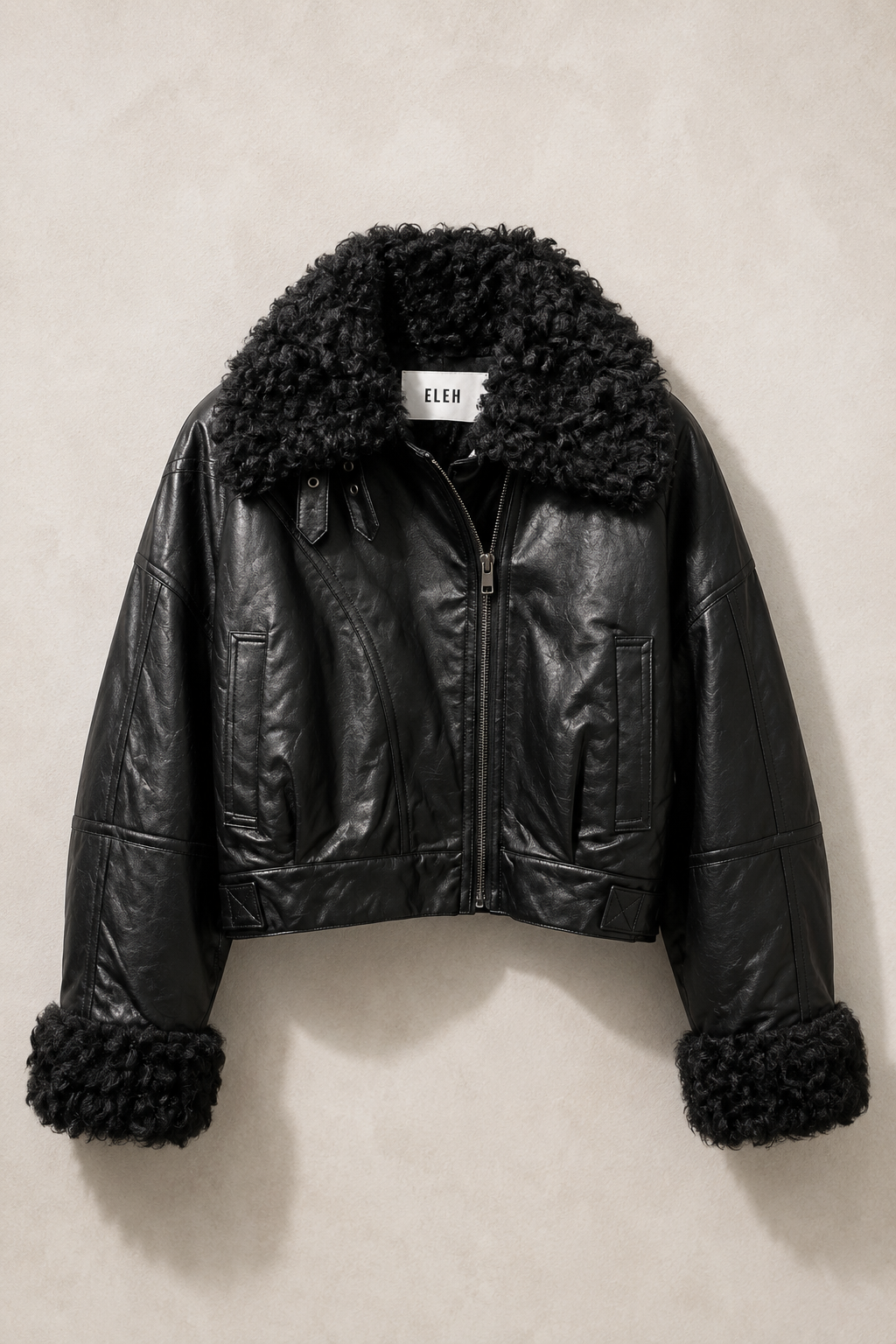 Giacca Biker ELEH con Collo in Eco Pelliccia – Nero