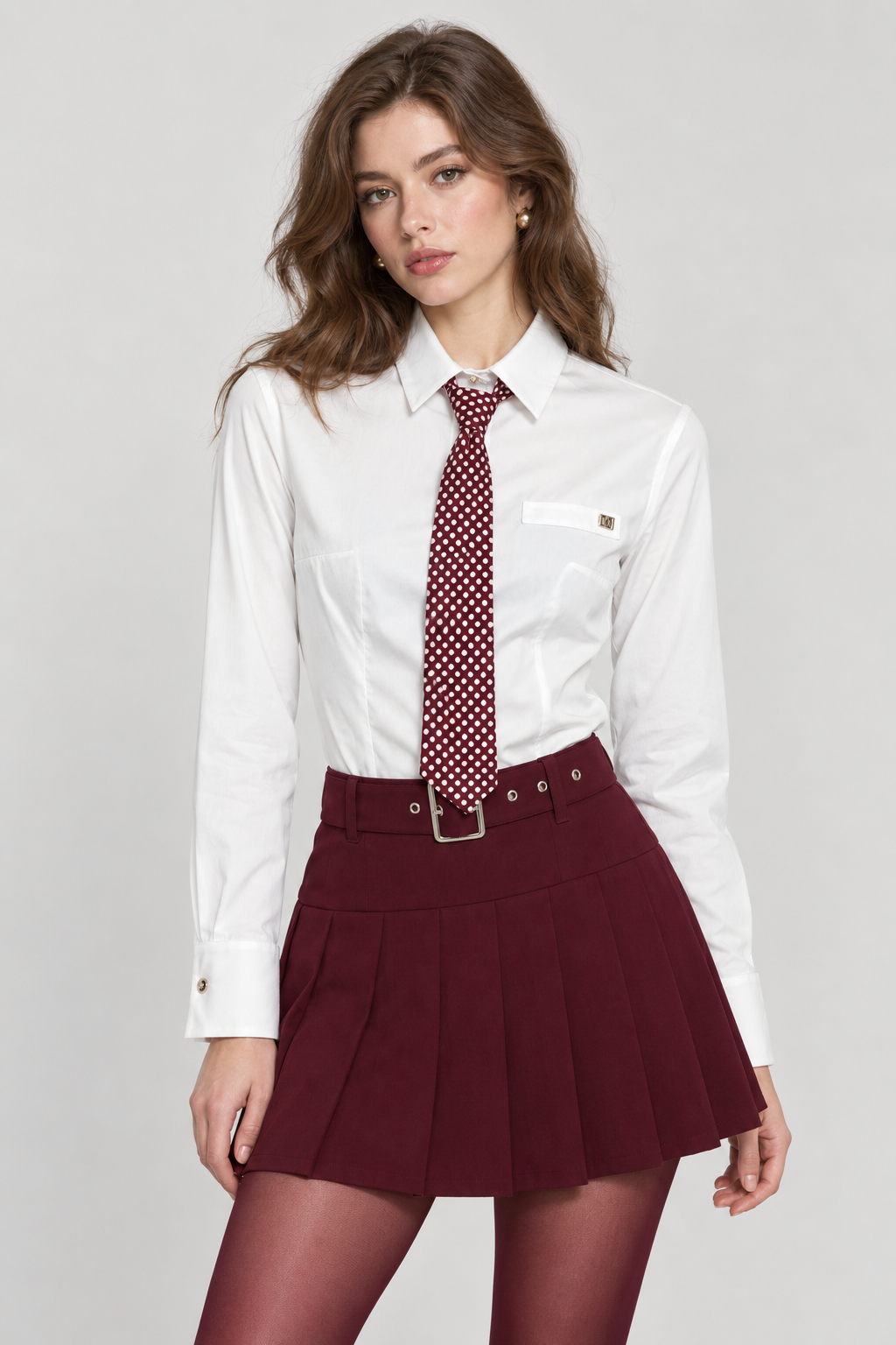 Camicia ZORA manica lunga con patta più cravatta pois
