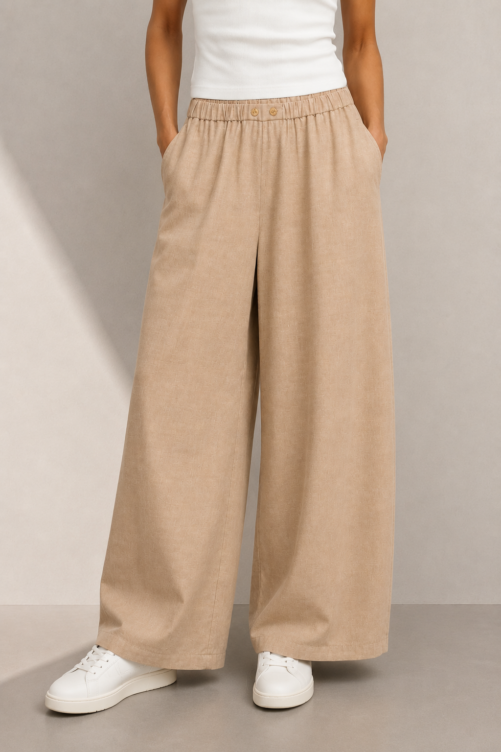 PANTALONI ELEH CON ELASTICO IN VITA Beige Mélange