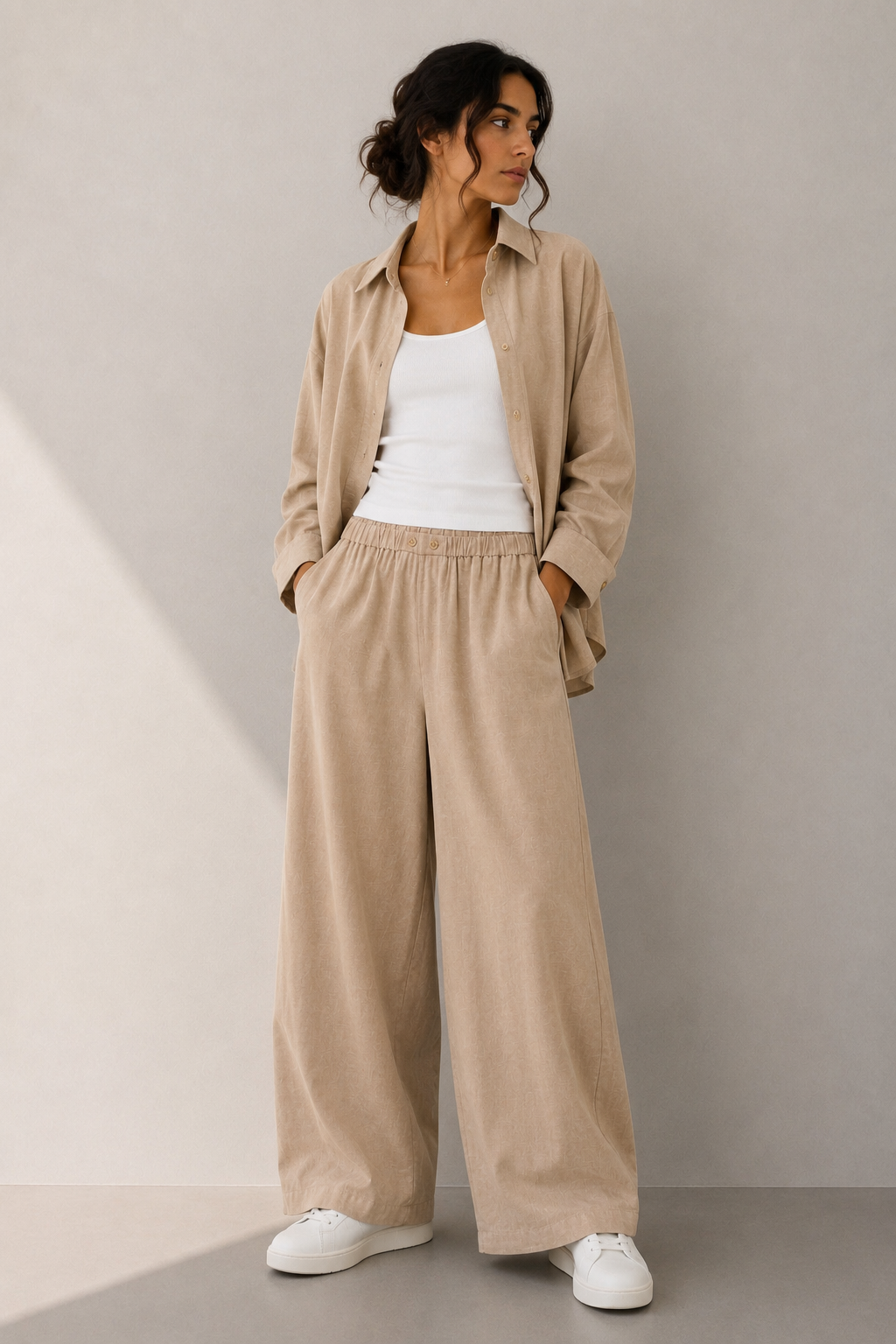 PANTALONI ELEH CON ELASTICO IN VITA Beige Mélange
