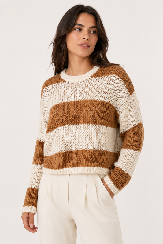 Maglia girocollo a righe cream caramel FRACOMINA