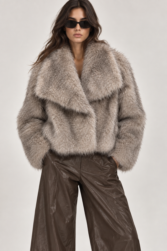 Giacca in eco pelliccia color tortora ELEH