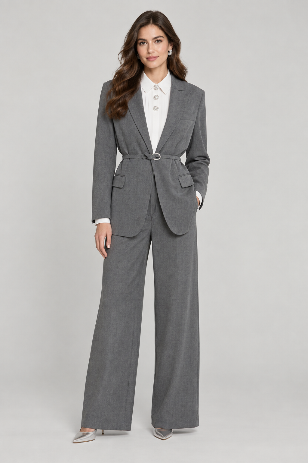 Pantalone BADISCO grigio vita alta con elastico più tasche filetto