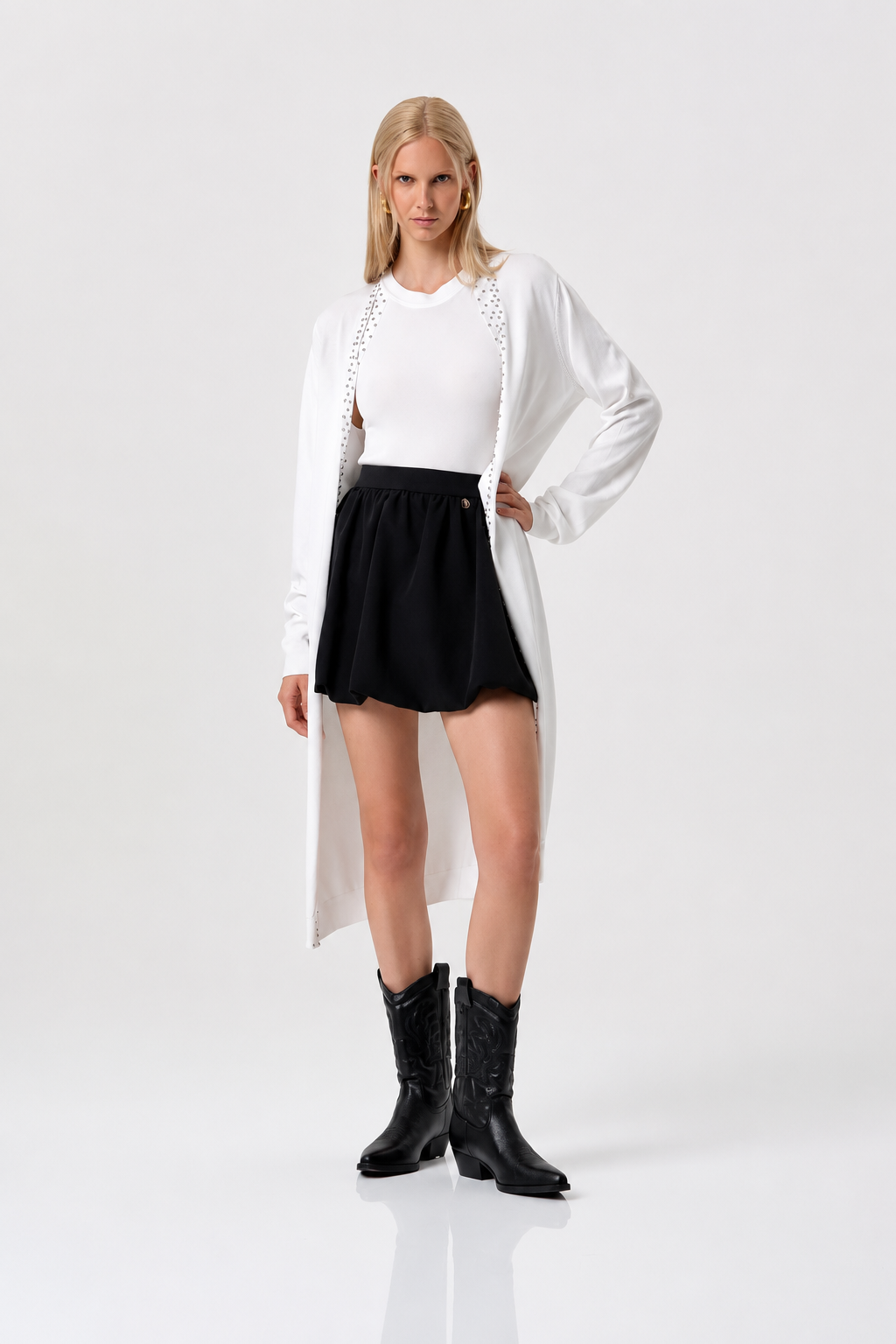 Cardigan lungo con applicazioni di microborchie