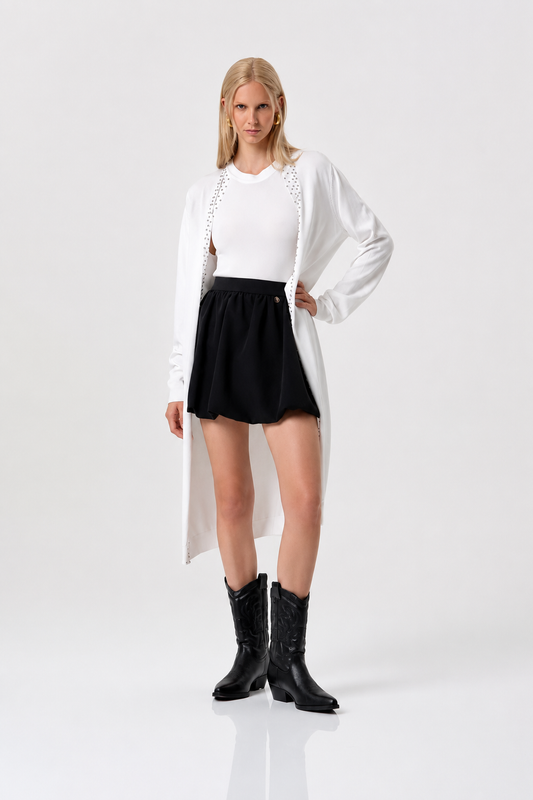 Cardigan lungo con applicazioni di microborchie