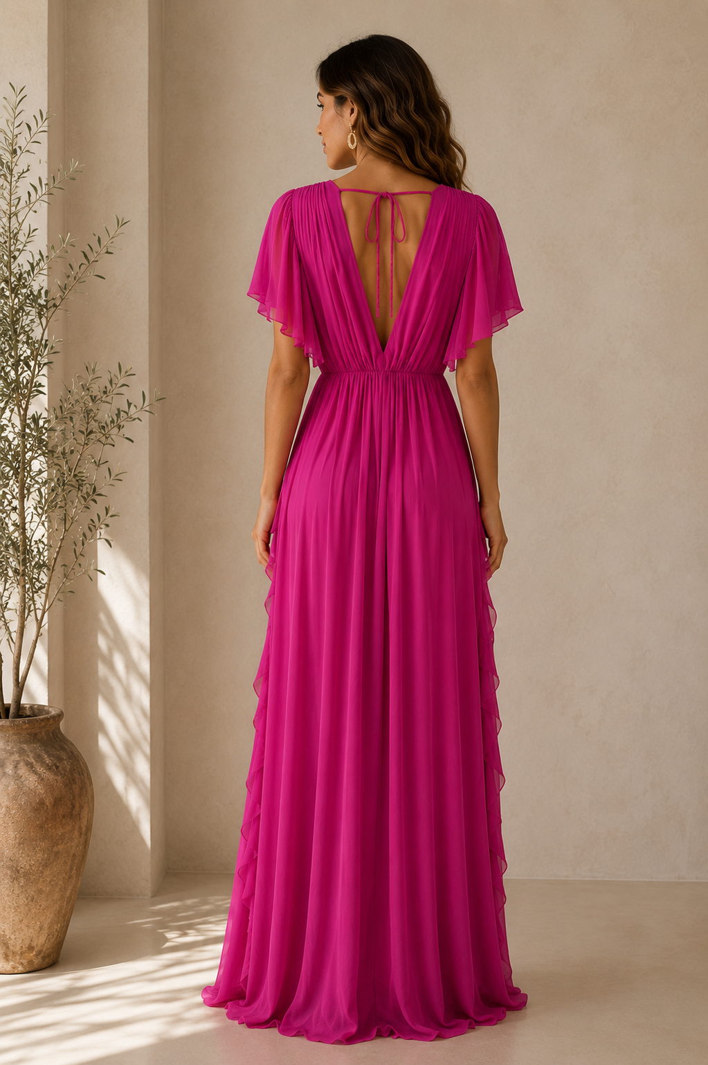 Abito lungo con volant – Fucsia di DIXIE