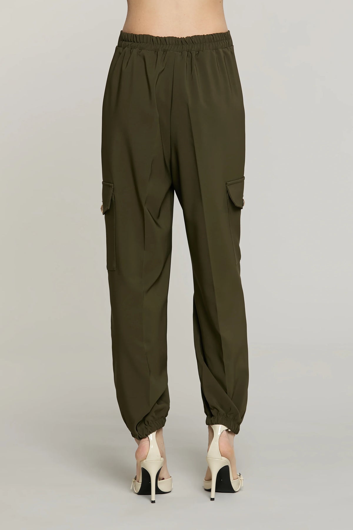 Pantalone TECLANAM vita alta con elastico più tasconi più pieghe più tasche francesi
