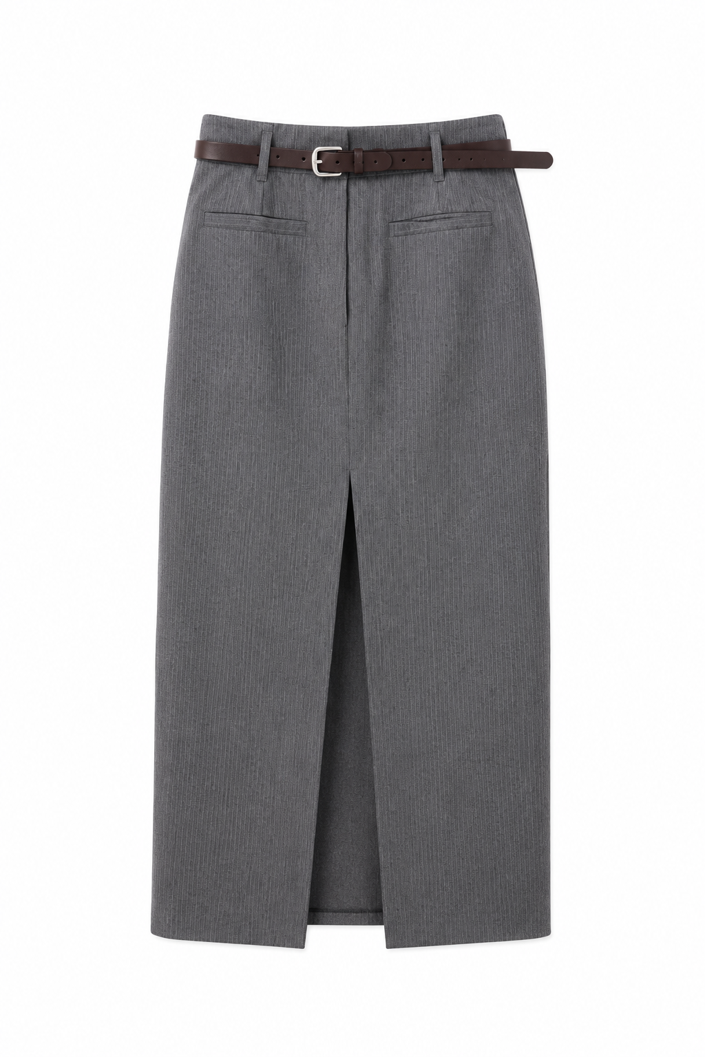 Gonna Midi Gessata ELEH con Cintura – Grigio Melange