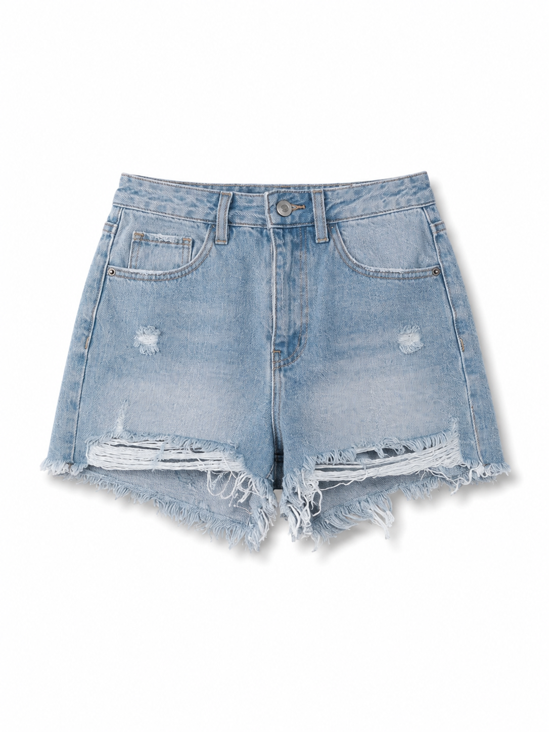 Short in denim sfrangiato