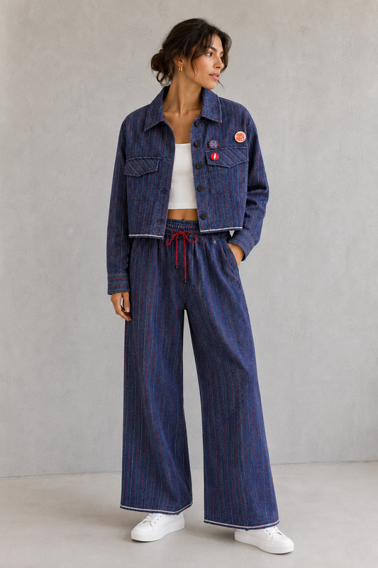 Pantalone gessato con coulisse – Blu DIXIE PDTG2BFA
