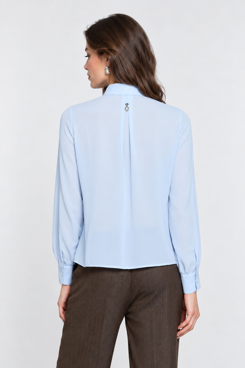 Camicia BARELA celeste con Plissé e Copribottoni Gioiello