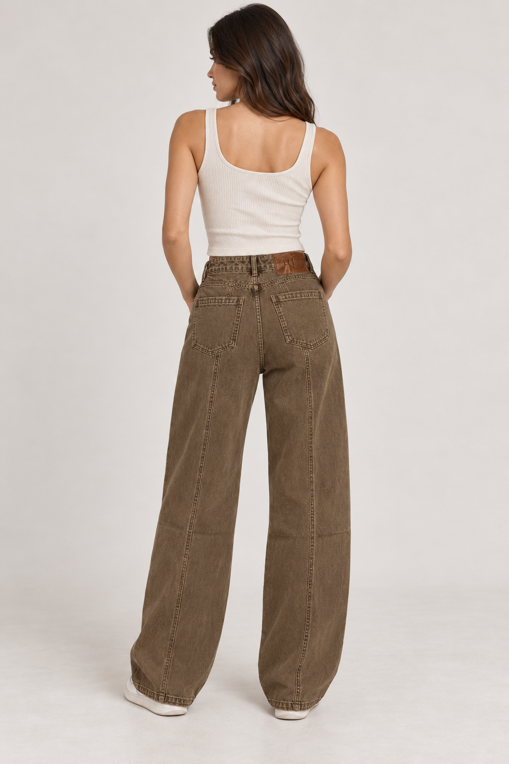 Jeans wide leg color fango