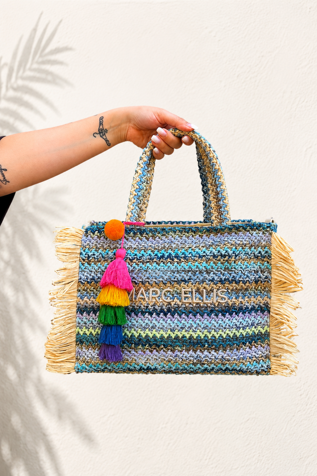 BORSA MEDIA Marc Ellis in rafia multicolor con tracolla