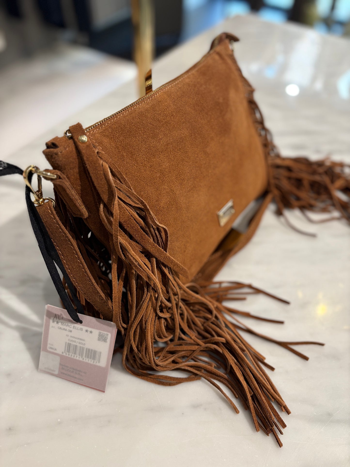 BORSA TRACOLLA IN CAMOSCIO CON FRANGE