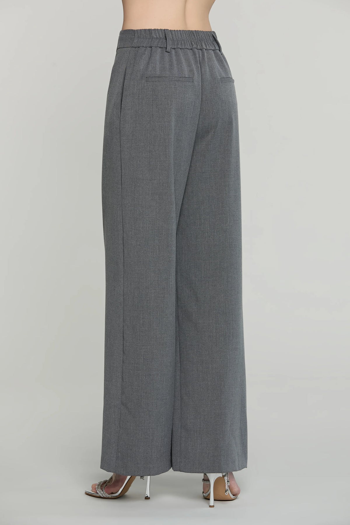 Pantalone BADISCO grigio vita alta con elastico più tasche filetto