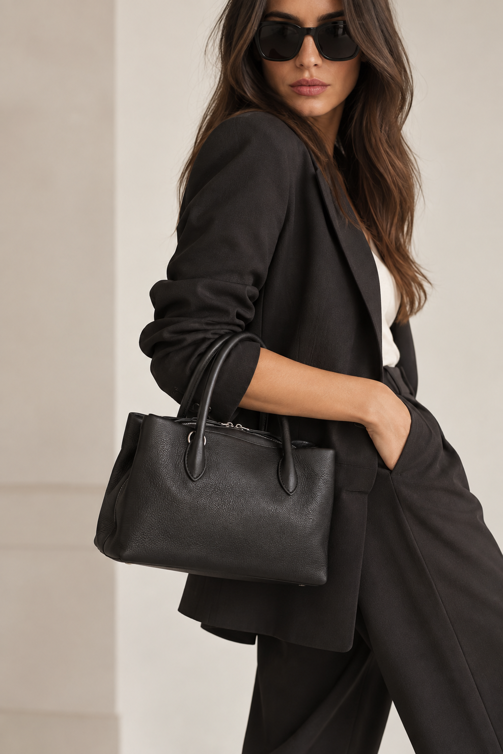 Borsa in pelle nera con tracolla – design strutturato ELEH