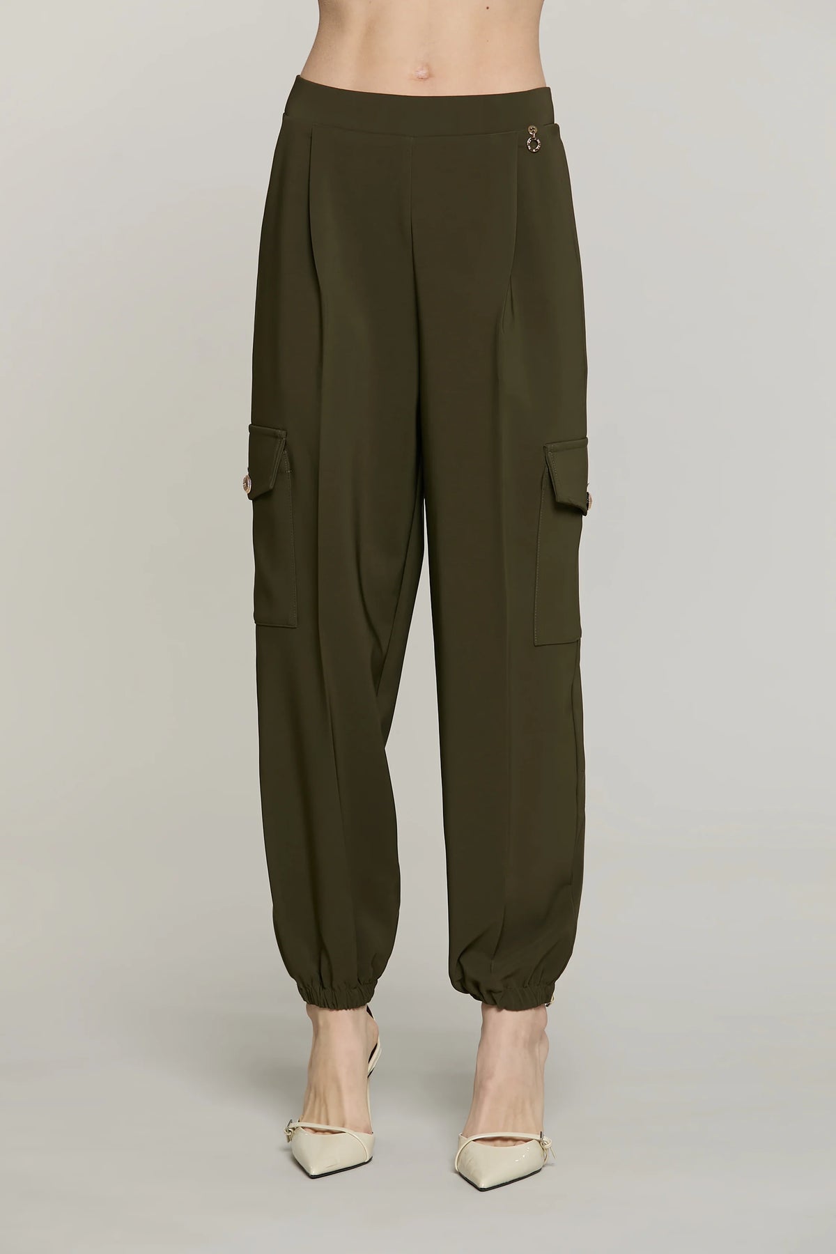 Pantalone TECLANAM vita alta con elastico più tasconi più pieghe più tasche francesi