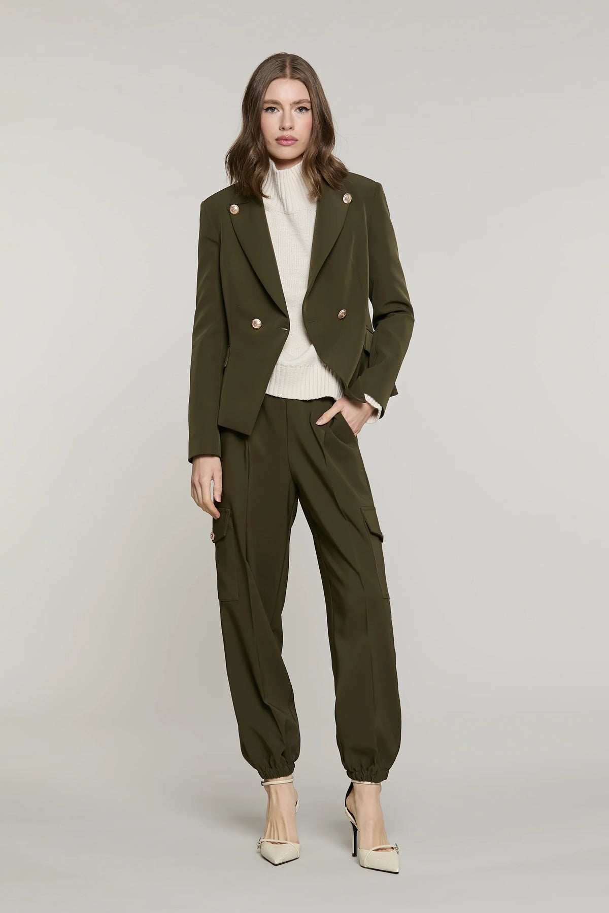Pantalone TECLANAM vita alta con elastico più tasconi più pieghe più tasche francesi