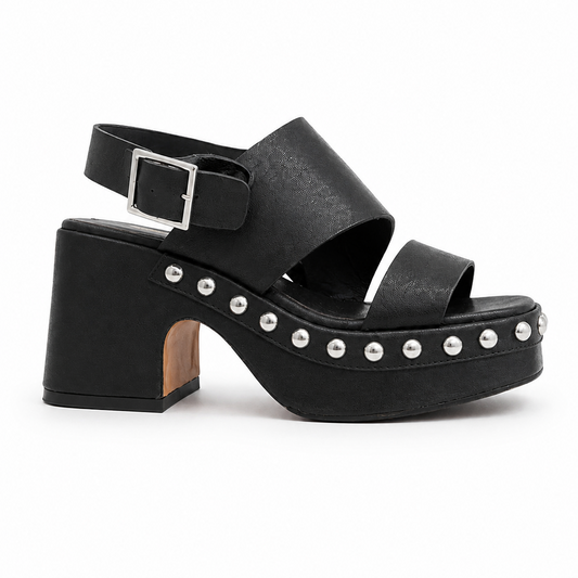 Sandalo platform nero con borchie