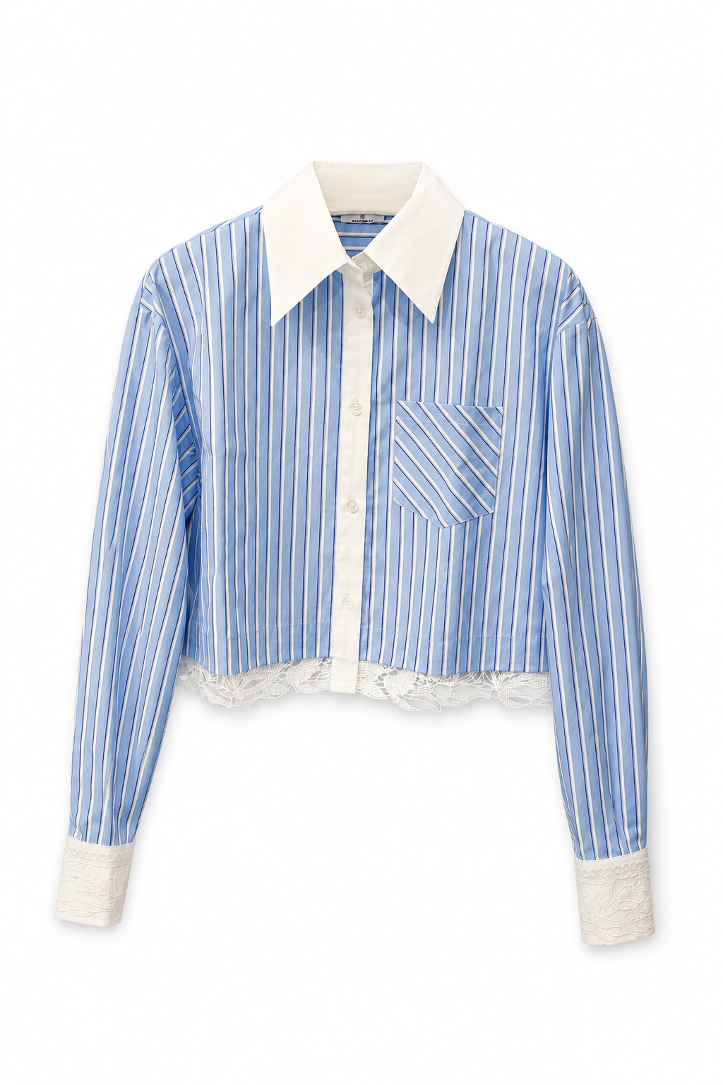 Camicia crop a righe con dettagli in pizzo