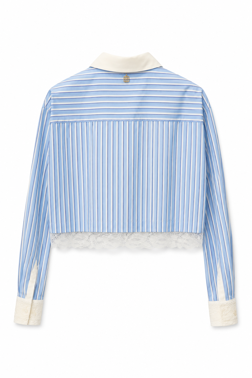 Camicia crop a righe con dettagli in pizzo