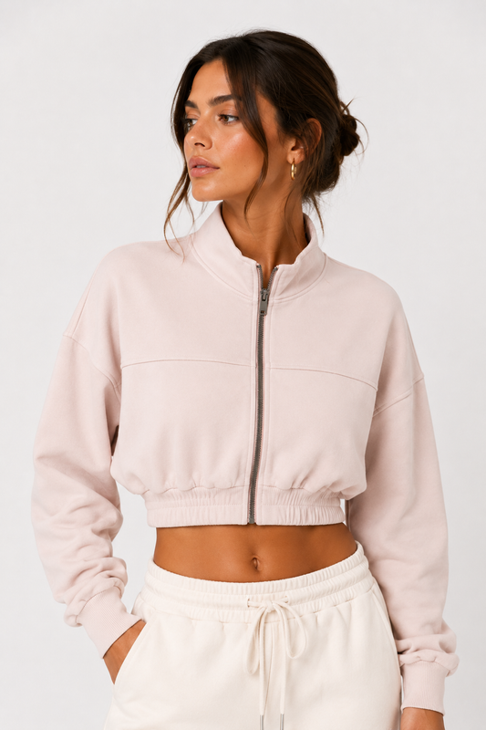 Felpa Crop con Zip Hinnominate – Rosa Cipria