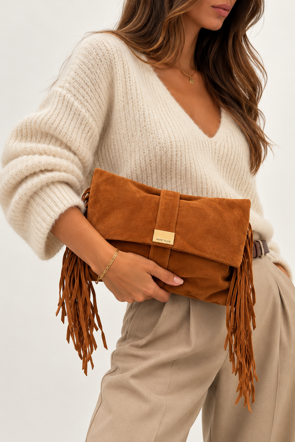 Borsa Marc Ellis Peonia in pelle scamosciata – Tan