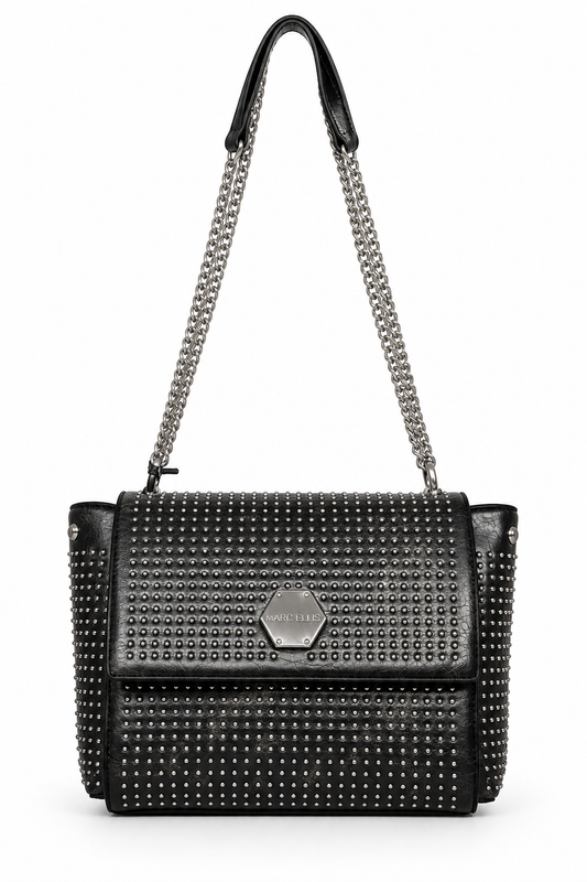 Borsa CULT Joan – Nera con micro borchie e catena