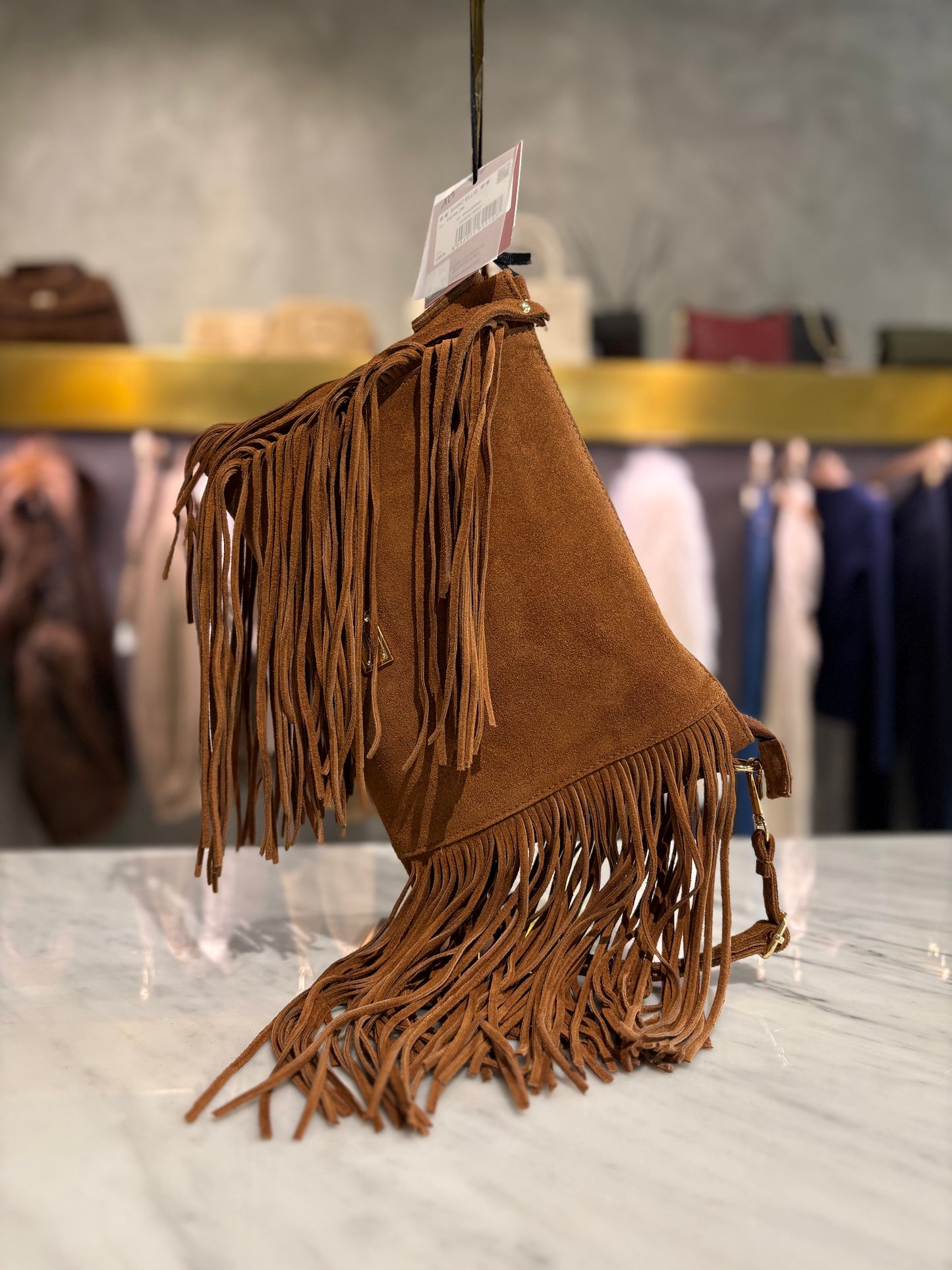 BORSA TRACOLLA IN CAMOSCIO CON FRANGE