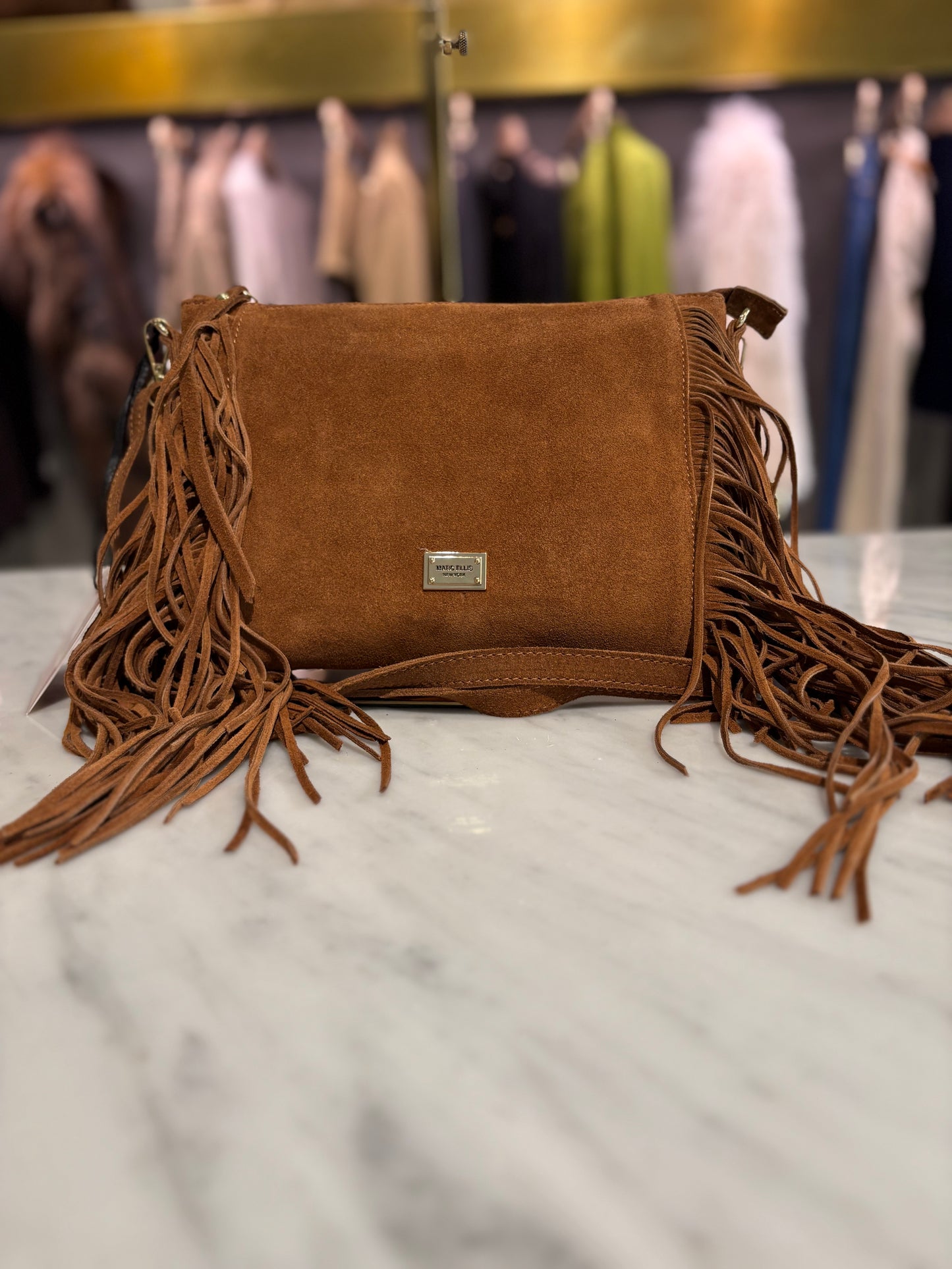 BORSA TRACOLLA IN CAMOSCIO CON FRANGE