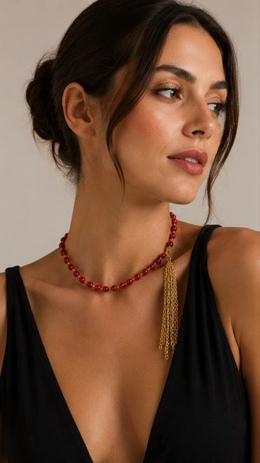 COLLANA CORTA ROSSO RUBINO CON NAPPINA