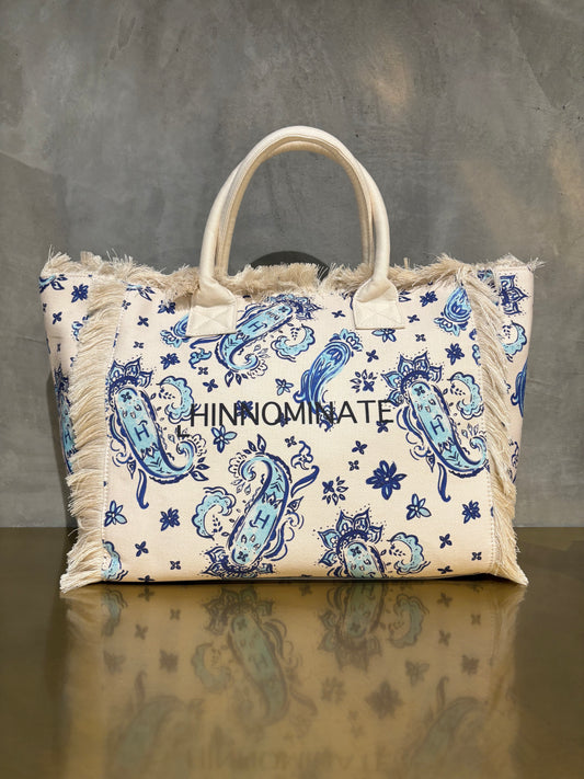BORSA SHOPPER HINNOMINATE CON STAMPA BANDANA BLU E FRANGE