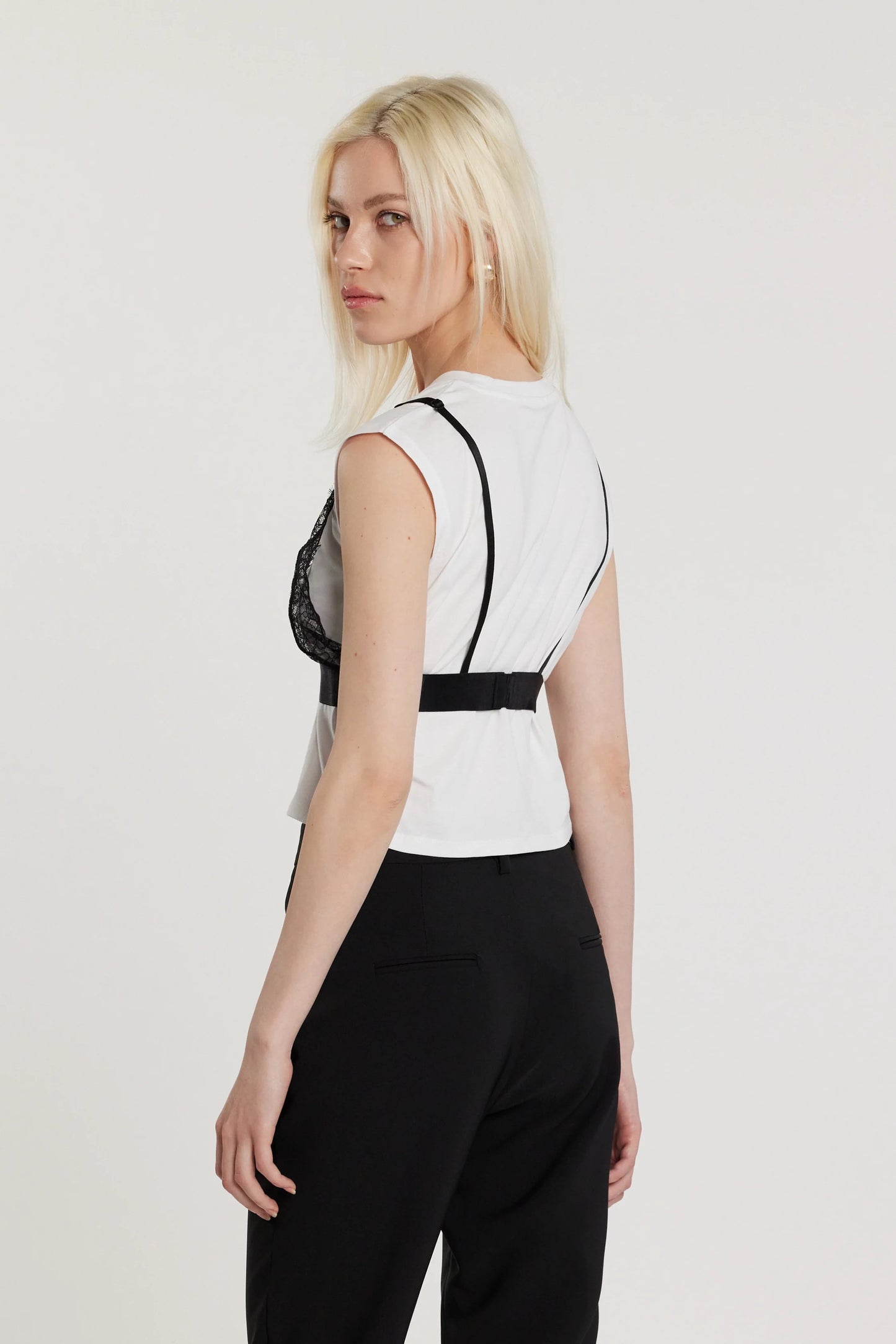 T-Shirt CAROLE corta maniche corte aletta con inserto lingerie pizzo